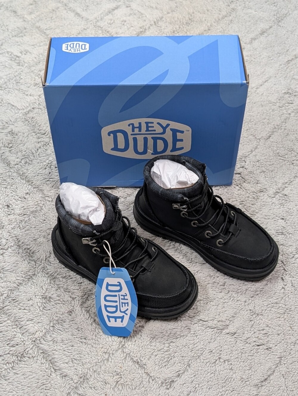 Hey Dude Bradley Classic Boot Boys Youth Size 12 Black 42139001 NEW WITH BOX.